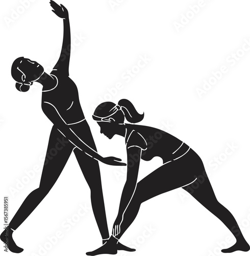 Yoga Instructor Guiding Student Silhouette Vector