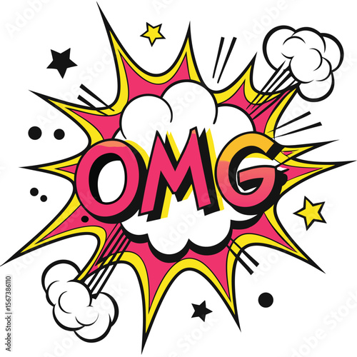 Colorful comic book omg speech bubble illustration
