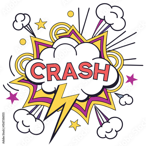 Colorful comic book speech bubble crash