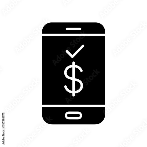 Filled smartphone icon with dollar and checkmark for payment confirmation