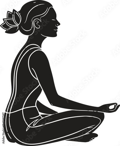 Yoga Padmasana Lotus Sitting Pose Silhouette Vector
