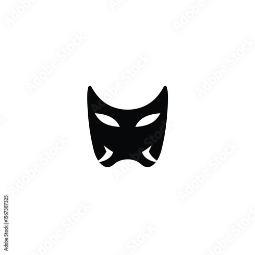 Black silhouette of a Kabuki mask icon japan japanese