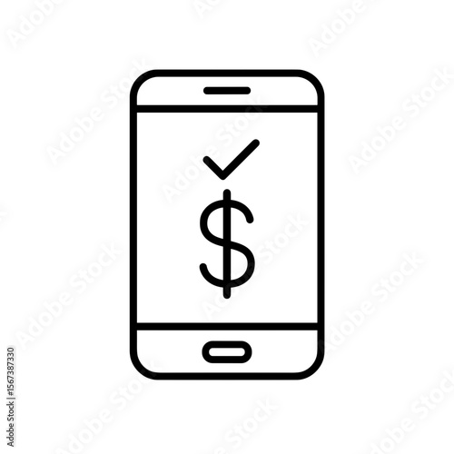 Outline smartphone icon with dollar and checkmark for payment confirmation