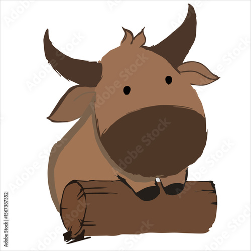 Cartoon ox  baby cow illustration  adorable animal drawing. Good for illustration book, poster or postcard