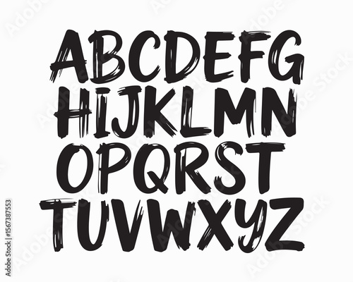 Alphabet letters a to z in bold black brush stroke style on a white background in a simple arrangement