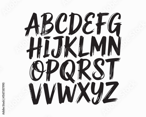 Alphabet letters a to z in bold black brush stroke style on a white background in a simple arrangement
