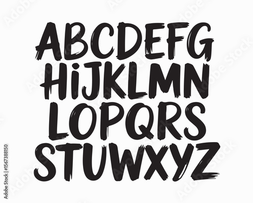 Alphabet letters a to z in bold black brush stroke style on a white background in a simple arrangement