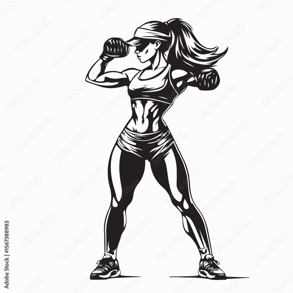 Fototapeta premium Fitness woman active girl healthy lifestyle workout girl athletic woman sport illustration
