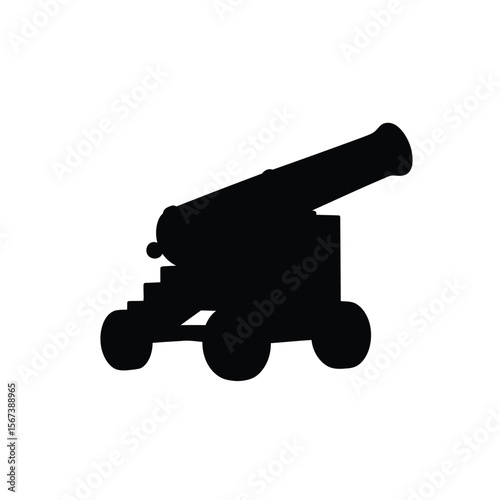 Black silhouette of a cannon on white background pirate