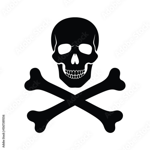 Black skull and crossbones silhouette icon pirate flag