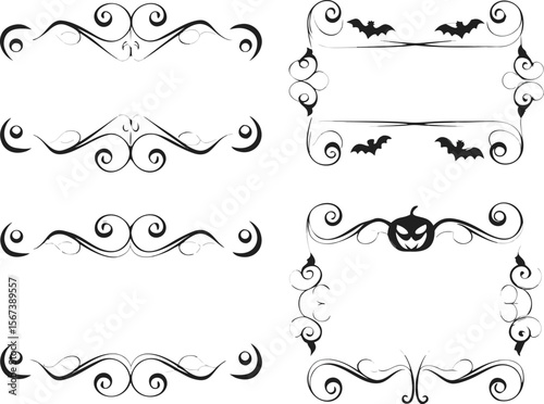Halloween Bats flourish swirls fancy lines decorative elements