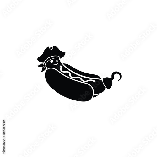Black silhouette of a pirate hot dog with a hook vector