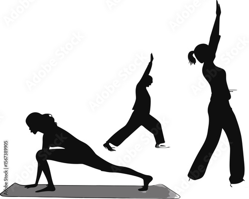 Yoga Session on Rooftop Silhouette Vector