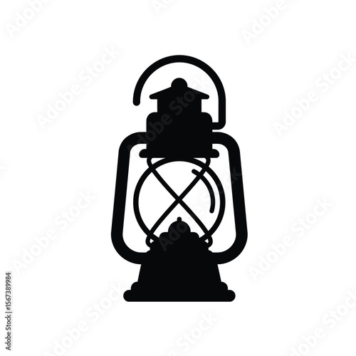 Black silhouette of a kerosene lantern on white background