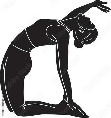 Yoga Ustrasana Camel Pose Silhouette Vector