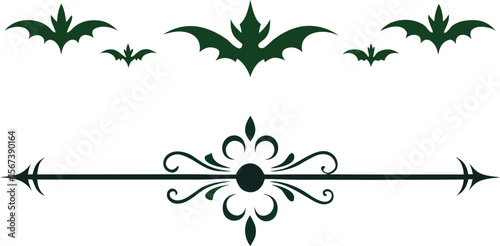 Halloween Bats flourish swirls fancy lines decorative elements