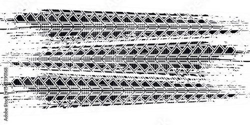 Tire tread marks, wheel textures, tire marks - car racing, motocross, drift, rally, off-road and others. Vector black isolated texture in grunge style with splashes.eps10