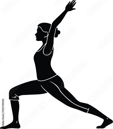 Yoga Virabhadrasana Warrior One Pose Silhouette Vector