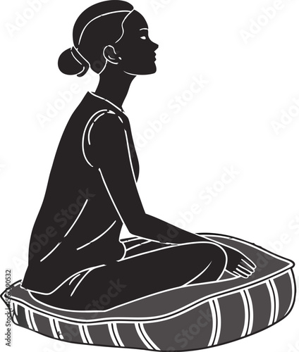 Yoga with Meditation Cushion Silhouette Vector