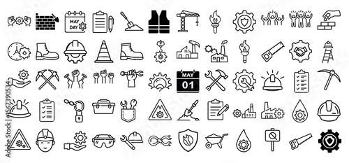 Labor Day black silhouette icon sets or Labor Day Symbols Design