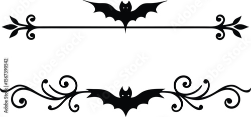 Halloween Bats flourish swirls fancy lines decorative elements