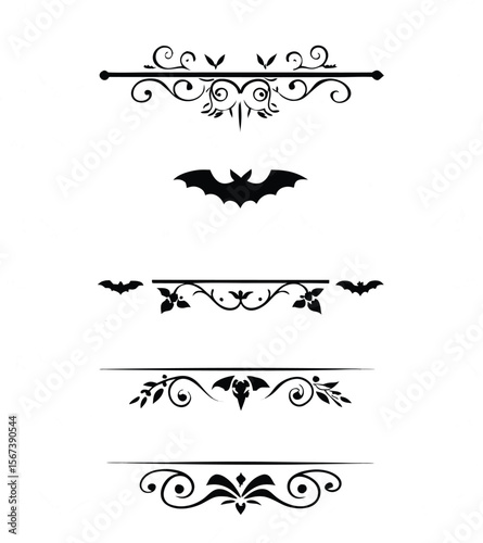 Halloween Bats flourish swirls fancy lines decorative elements