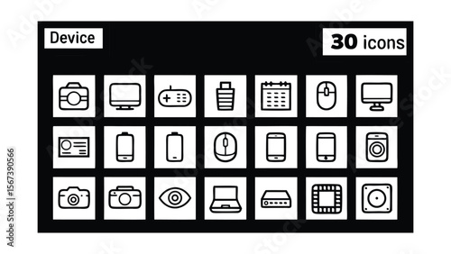 Digital technology icons for various devices and functions computer