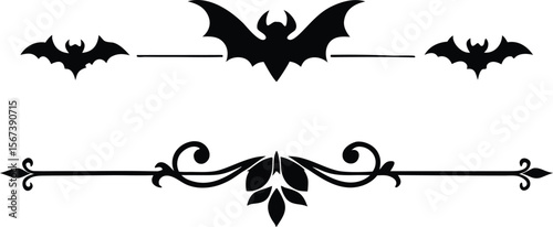 Halloween Bats flourish swirls fancy lines decorative elements