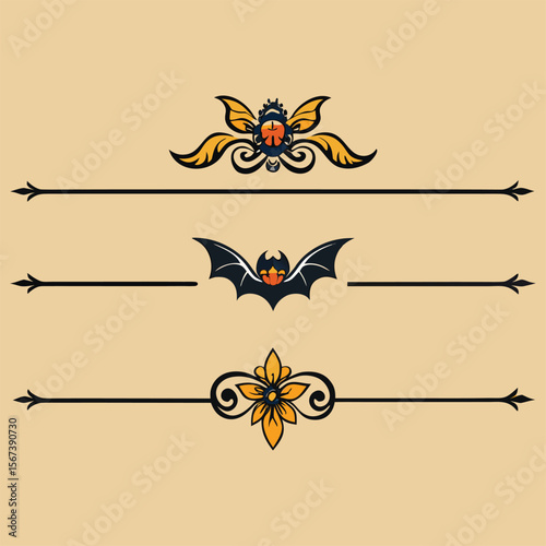 Halloween Bats flourish swirls fancy lines decorative elements