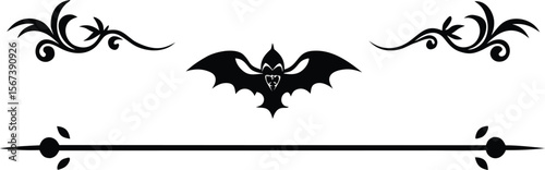 Halloween Bats flourish swirls fancy lines decorative elements