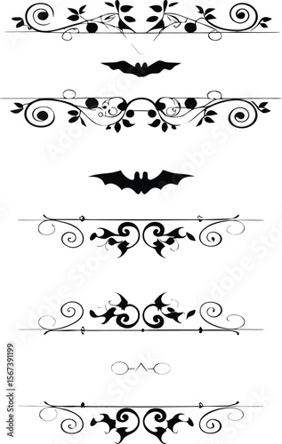 Halloween Bats flourish swirls fancy lines decorative elements