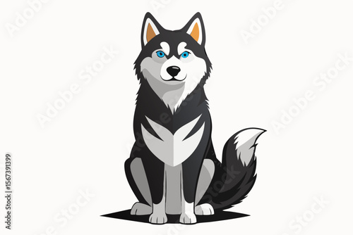 Adorable Cartoon Husky Dog Sitting Profile Illustration