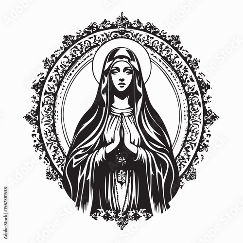 Catholic image of the holy virgin mary image vector isolated on white background.