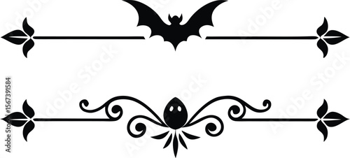 Halloween Bats flourish swirls fancy lines decorative elements