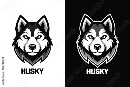Husky Dog Head Mascot Logo Design Black and White