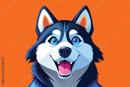 Happy Siberian Husky Dog Portrait Illustration