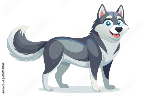 Happy Cartoon Husky Dog Standing Profile Illustration