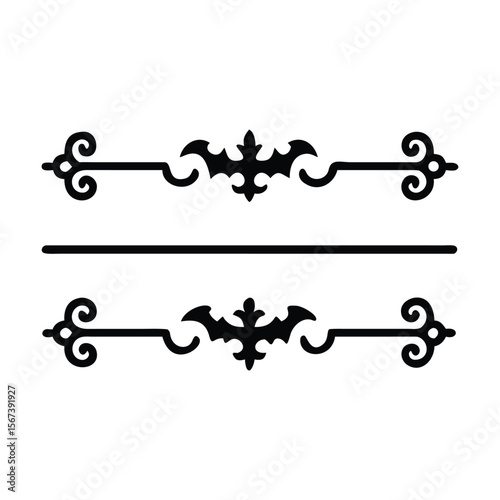 Halloween Bats flourish swirls fancy lines decorative elements