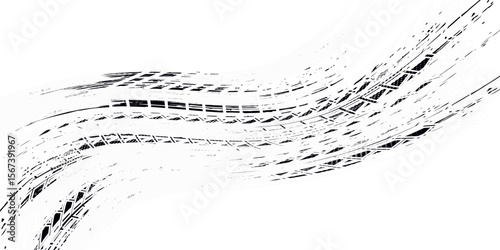 Tire tread marks, wheel textures, tire marks - car racing, motocross, drift, rally, off-road and others. Vector black isolated texture in grunge style with splashes.eps10
