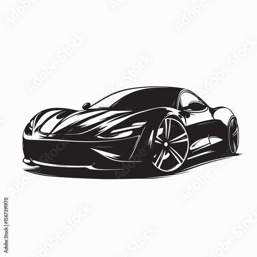 Black and white Modern Sports Car Image vector isolated on white background.