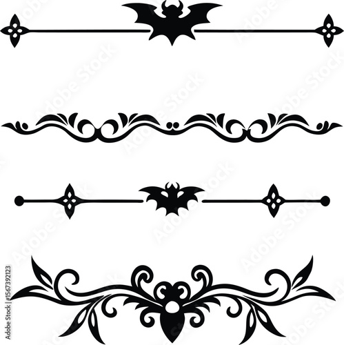 Halloween Bats flourish swirls fancy lines decorative elements