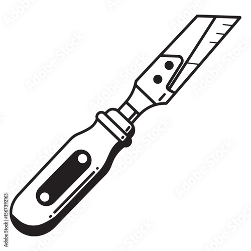 Black and white illustration of a carpenter's chisel isolated on white background