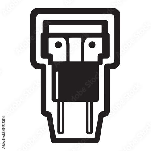 Black and white illustration of a modern car fuse for electrical systems safety
