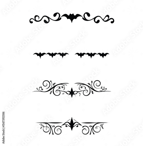 Halloween Bats flourish swirls fancy lines decorative elements