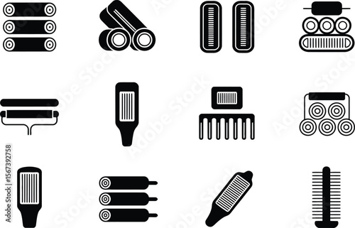Black and White Hair Styling Tool Icons Set hair rollers