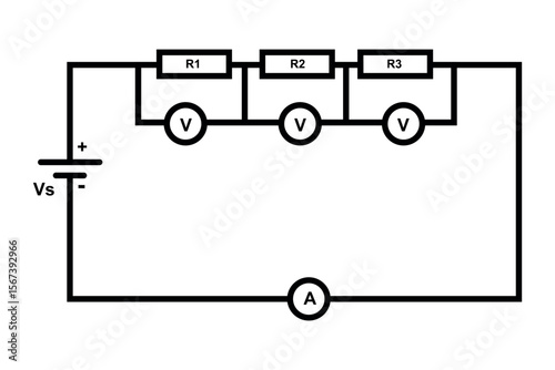 Series and parallel electrical circuits. Parallel circuit, Series circuit, basic electric circuits experiment vector. Kirchhoff voltage law. series and parallel circuits with Batter and light bulb