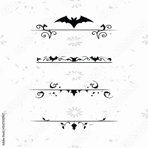 Halloween Bats flourish swirls fancy lines decorative elements