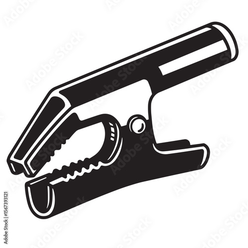 Black and white vector illustration of a heavy duty electrical alligator clamp