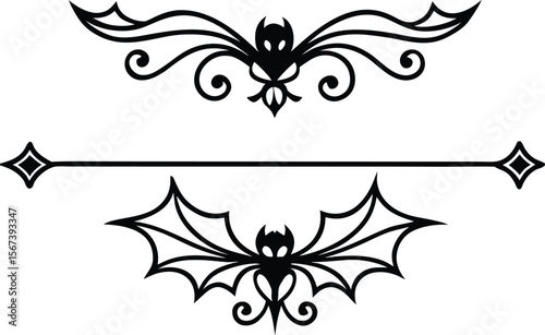 Halloween Bats flourish swirls fancy lines decorative elements