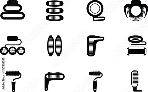 Black and White Hair Styling Tools Icons Set vector